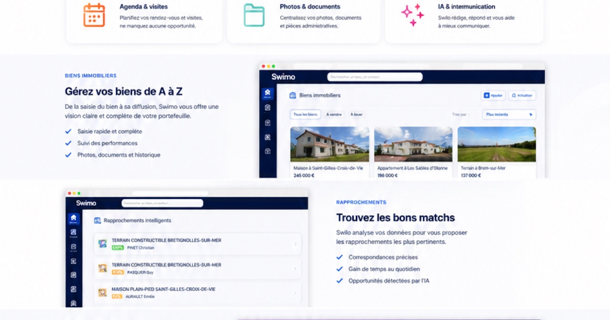 Aperçu de Swimo, la solution immobilière conçue par Swapp Design